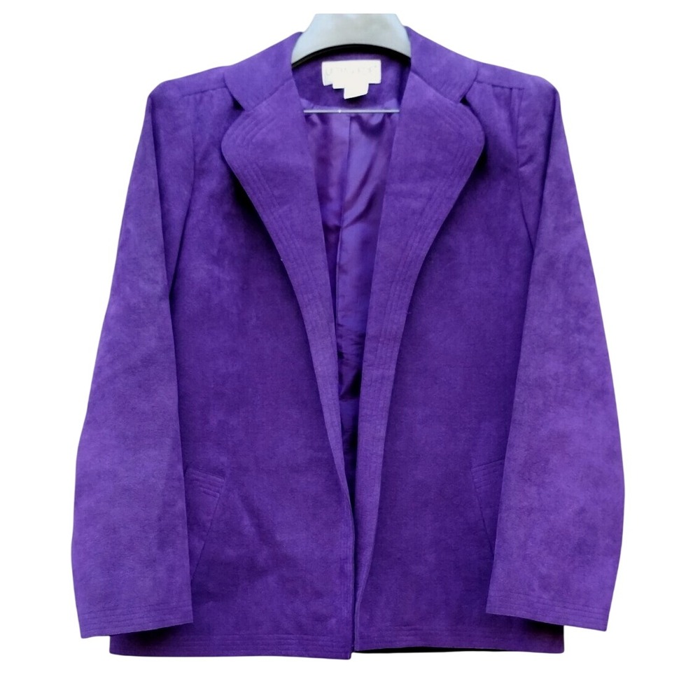 Ultrasuede Women's Blazer Jacket Size 12 Purple Pockets‎ Washable Soft Vintage